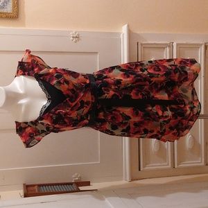 Elle 2 piece print/solid red and black dress Sz S